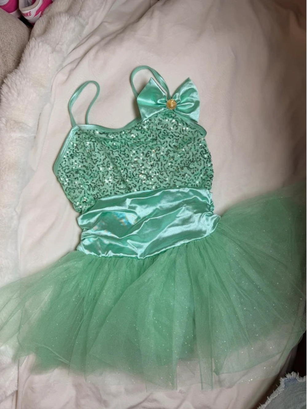 Girls Green Dance Costume Sequin Tulle Competition Large